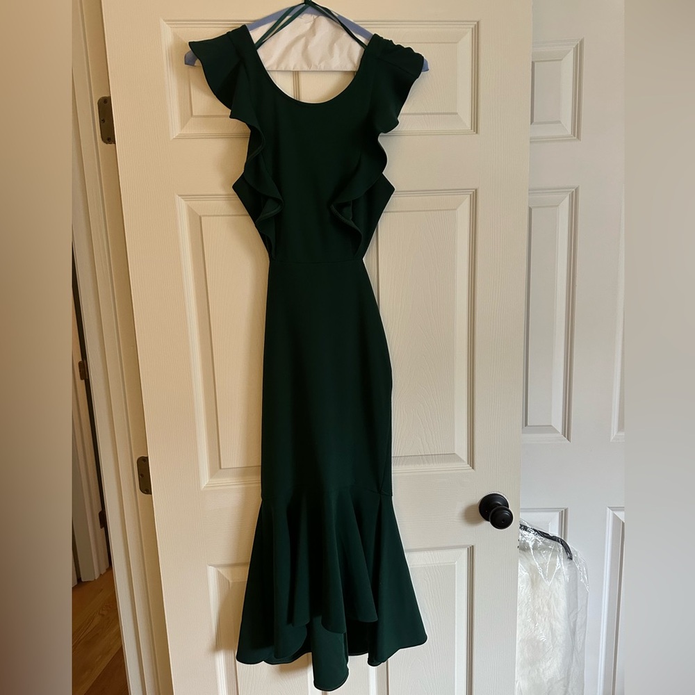 Elegant Green Ruffle Wedding Guest Dress